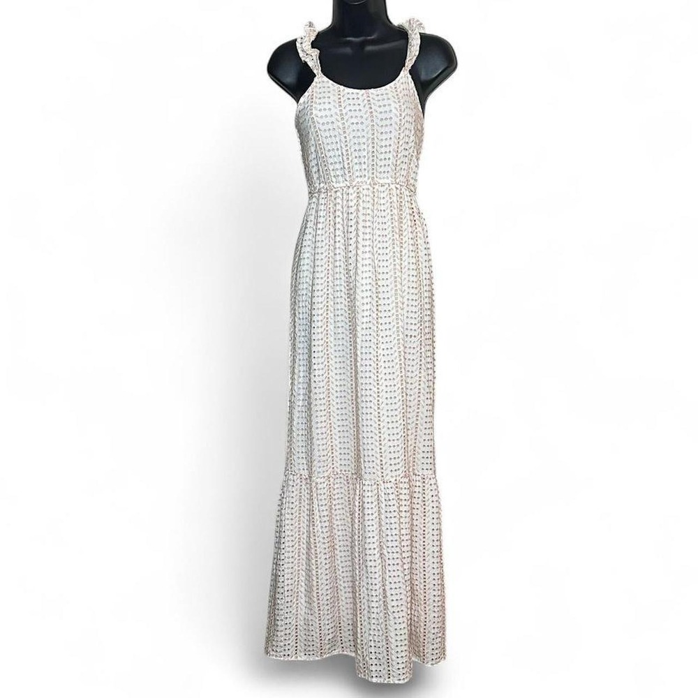 Jessica Simpson peach and cream eyelet maxi dress ruffled shoulder straps